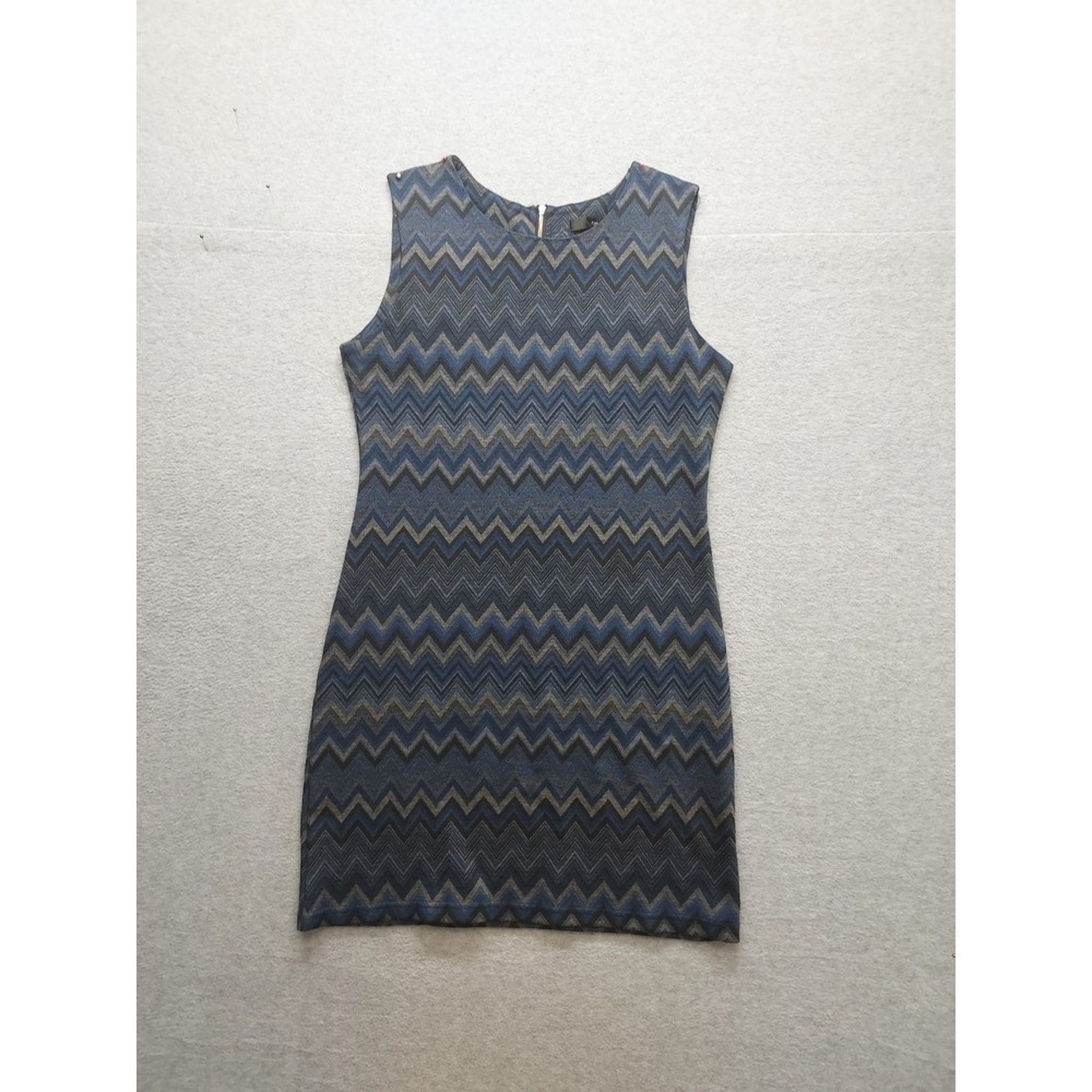 Fun 2 Fun Women Mini Dress S Blue Chevron Print Sleeveless Round Neck Summer